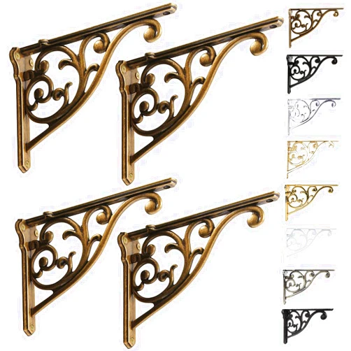 Khtumeware Shelf Brackets 8 Inch 4PCS Heavy Duty Antique Brass Wall Bracket Baroque kitchen decorative rack shelves。 (4,Antique English Brass)