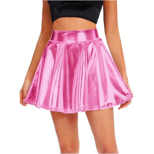 Urban CoCo Women's Shiny Flared Pleated Mini Skater Skirt