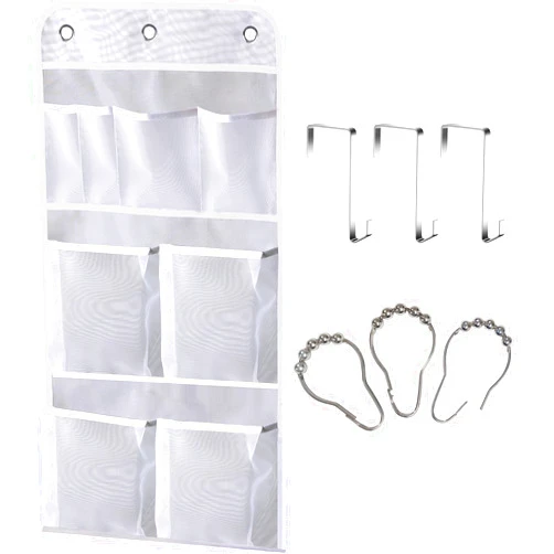 MISSLO Hanging Mesh Pockets Hold 340oz/1000ml Shampoo Shower Organizer with Over the Door Hooks