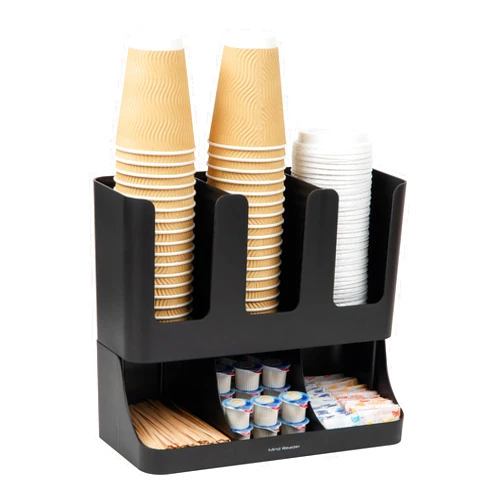 Mind Reader 6 Compartment Upright Breakroom Coffee Condiment and Cup Storage Organizer, Black