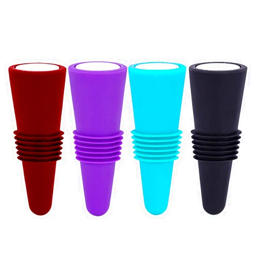 FEIPUKER Wine Stoppers for wine bottles,FEIPUKER Colorful Silicone + Stainless Steel Wine Stopper,Wine Outlet Cap, Bottle Cover, Beverage Bottle Stoppers (4 pack)