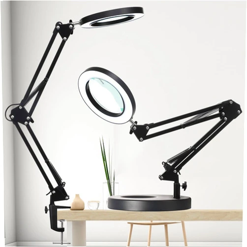 KUVRS 10X Magnifying Glass with Light and Stand, 2-in-1 LED Magnifying Lamp, 3 Color Stepless Dimming Magnifier with Light, Real Optical Glass Magnifier Lamp for Crafts Repair Close Work- Black