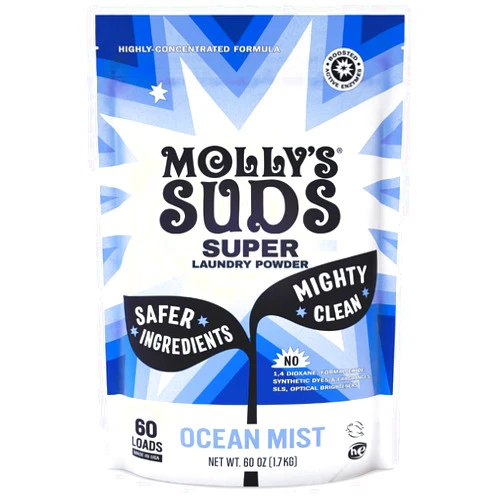 Molly's Suds Super Powder Detergent | Extra Strength Laundry Soap, Stain Fighting | Sensitive Skin | Simple, Effective Ingredients | 60 Loads - Ocean Mist