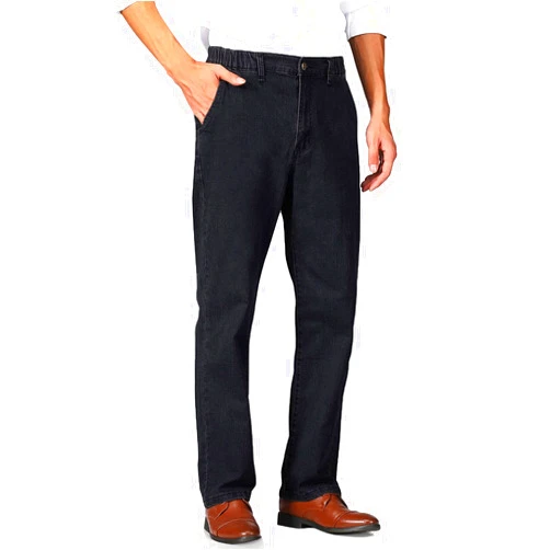 Soojun Mens Elastic Waist Jeans Relaxed Fit with Zipper and Button