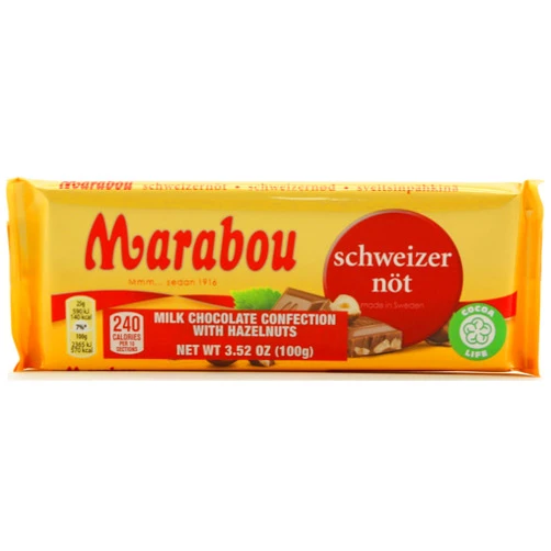 Marabou Milk Chocolate with Hazelnuts Bar 3.52 oz (100g) (Pack of 2)