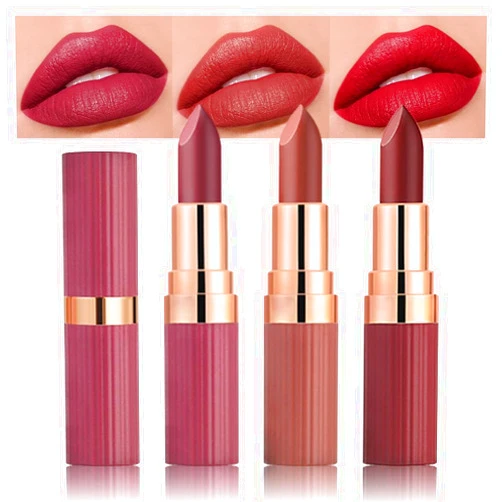 evpct 3Pcs Matte Creamy Lipsticks Set, Maroon Wine Coral Ruby Red Lip Stick Set for Women, Long Lasting Waterproof Velvet Lipsticks Blendable Silky, Longwear Lip Makeup Set 24 hours original labios 02