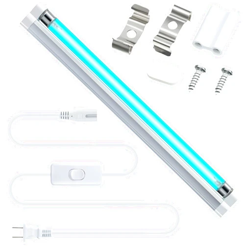 Qualirey 8W UV Light with Ozone, Double Sterilizing, 110V UVC Sanitizer Lamp with ON/Off Switch Cord and Plug, 185nm Wavelength UVC Light with Connector and Screw Tools for Closet Shoe Cabinet