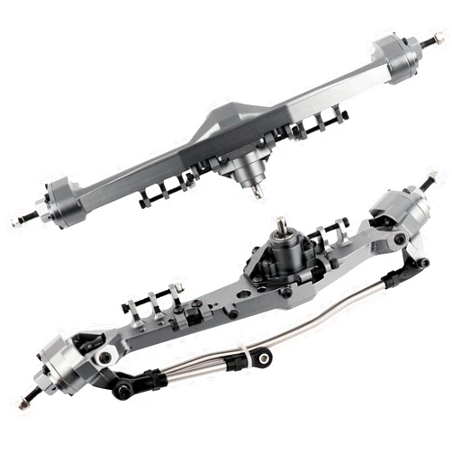 ZXYRC New Version Full CNC Aluminum F9 Portal Front Rear Axle with Offset Front Differential for 1/10 RC Crawler Capra Gmade R1 Rock Buggy LCG Cheater Rigs 1.9 UTB Shafty (Titanium)