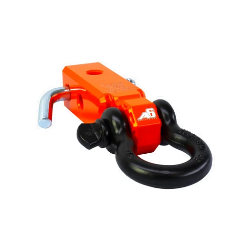 AGENCY 6 Recovery Shackle Block Assembly 2 INCH Double Hole Powder Coat Orange - Hitch Receiver Block - Proudly Made in The USA with US Certified Materials - Includes Hitch pin and D-Ring