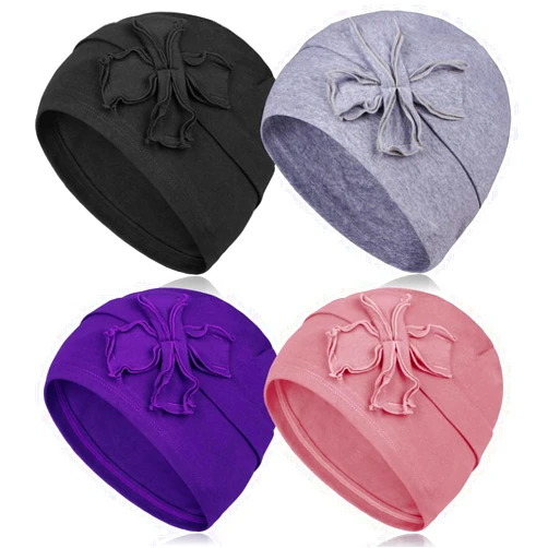 DACKRITO 4 Pieces Cotton Chemo Turbans Headwear Beanie for Women, Chemo Caps with Floral for Cancer Patient Hair Loss