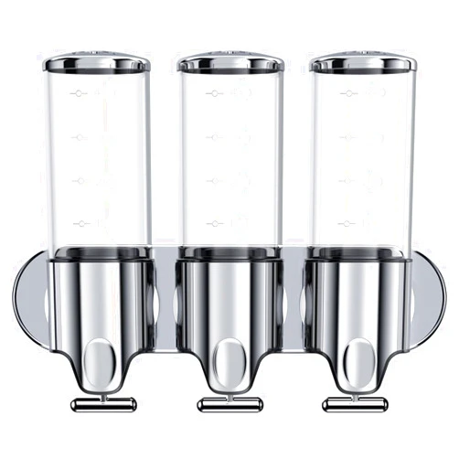 Generic Stainless Steel Drill Free Triple Wall Mount Soap Dispenser Set Shower Bathroom Pump, 3 x 500ML Shampoo Conditioner, Adhesive Reusable Luxury Organizer Declutter Spring Cleaning Gift Idea Fathers Day