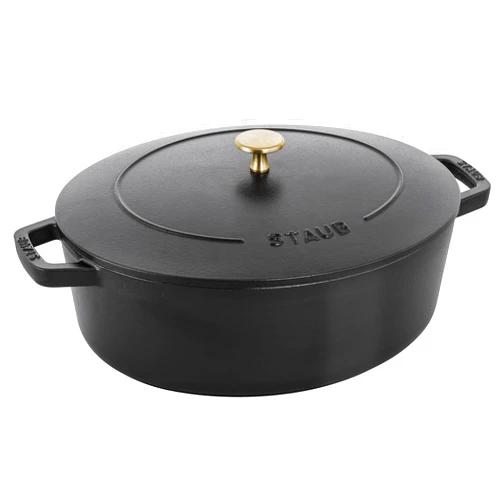 STAUB Specialty Shaped Cast Iron 6.25-qt Shallow Oval Dutch Oven-Black