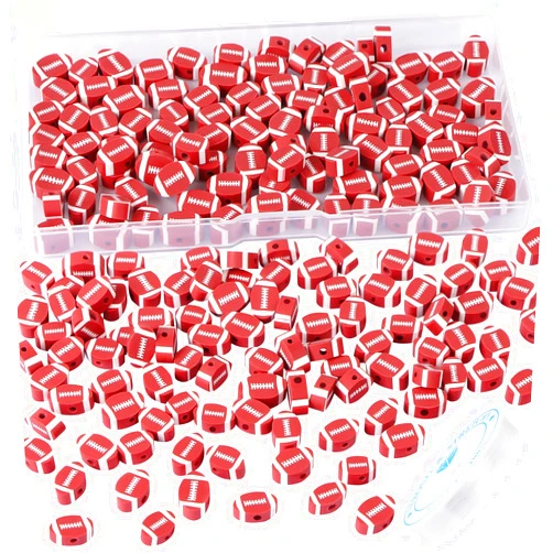 EVERMARKET 100pcs Football Beads Rubgy Polymer Clay Bead,Football Softball Beads Charms Rugby Ball Spacer Beads DIY Sports Beads for Necklace Bracelet Handmade Jewelry Making Accessories Supplies