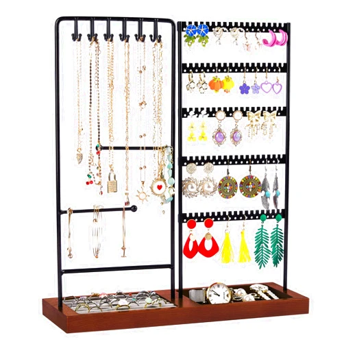 Vtopmart Jewelry Holder Organizer Stand Tree for Earring Necklace Ring Bracelets Display and Storage, with 90 Holes, 12 Hooks, Black+ Walnut