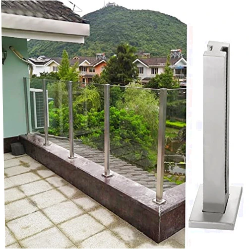 Pealihuy Floor Standing Glass Railing Post - Stainless Steel Brushed Outdoor Deck Indoor Balustrade Railing Posts,Mid Post,65cm/25.5in
