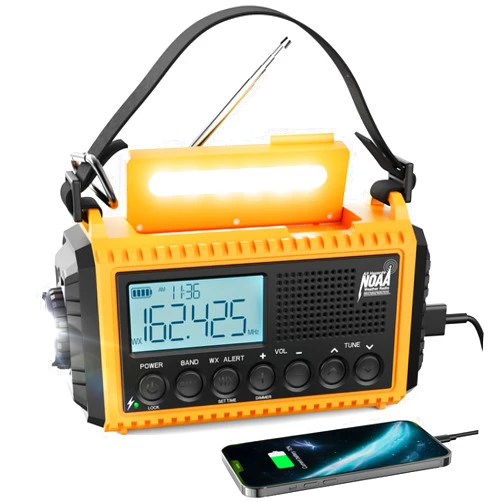 Raynic Emergency Radio, 5000mAh/18500mWh Weather Radio, Solar Hand Crank Radio with AM/FM/SW/NOAA Alert, Cell Phone Charger, Headphone Jack, Flashlight and SOS Siren