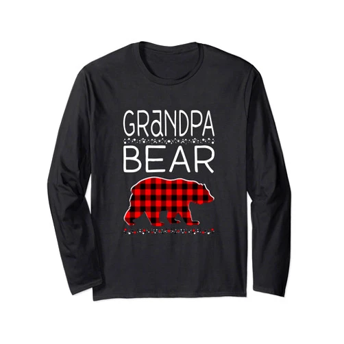 Matching Christmas Family Buffalo Gingham Shop Grandpa Bear Christmas Pajamas Matching Family Plaid Men Long Sleeve T-Shirt