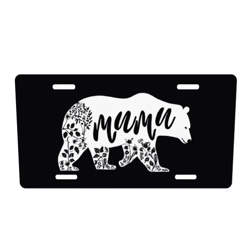 Qlhailre Camping Cute Bear License Plate Decorative Car Front License Plate, Vanity Tag, Metal Car Plate, Aluminum Novelty License Plate for Men/Women/Boy/Girls Car 6 X 12 Inch (4 Holes)