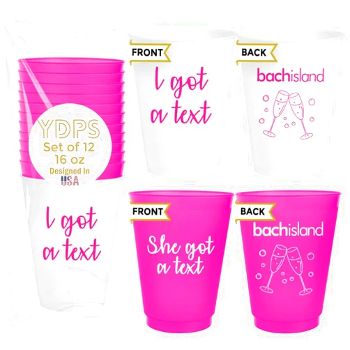 Your Dream Party Shop Love Island Bachelorette Cups Set of 12, 16 Oz Each, 1 I Got a Text and 11 She Got a Text Cups, Love Island Bachelorette Party Decorations, Themed Party Decorations, Ideal Gifts for Decor