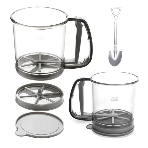 LDSINC Plastic Flour Sifter,Sifter for Baking,Flour Sieve with Hand Press Design,3 Cup Capacity Fine Mesh Kitchen Cooking Sieve Tools for Cooking,BPA Free,Gray