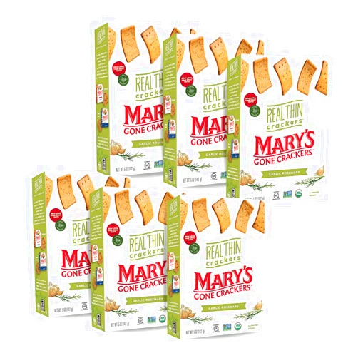 Mary's Gone Crackers Organic Real Thin Crackers - Gluten-Free, NON-GMO, Vegan & Whole Grain, Garlic Rosemary, 5 Ounce (Pack of 6)