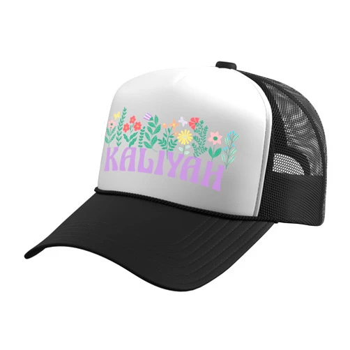 Retro Personalized Girl Name Tees Wildflower Floral Kaliyah First Name Mother's Day Women Trucker Hat with Adjustable Mesh Back
