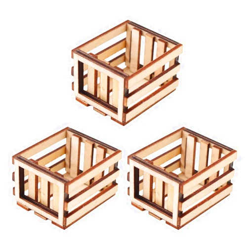Toyvian 3PCS Miniature Dollhouse mini baskets miniature craft mini storage baskets Crate, Wooden Milk