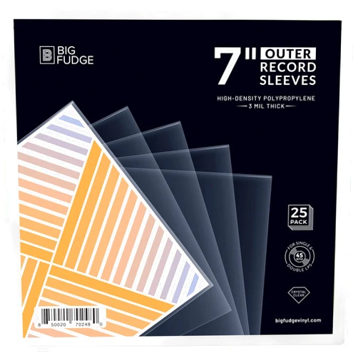 BIG FUDGE 25x Vinyl Record Outer Sleeves 7 inch | Durable & Wrinkle-Free | Crystal Clear & Made from High-Density Polypropylene | Best Vinyl Covers for LPs & Singles | 3 mil Thick, 7.42