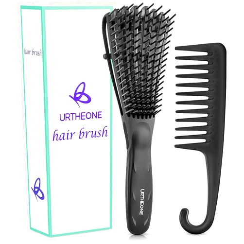 URTHEONE Detangling Hair Brush, Detangling brush for Adults and Kids, Comb Set for Kinky Curly Coily and Wavy Hair, For Wet and Dry Hair, Afro American Type 3a-4c, Comfortable Grip, Easy to Clean(Black)