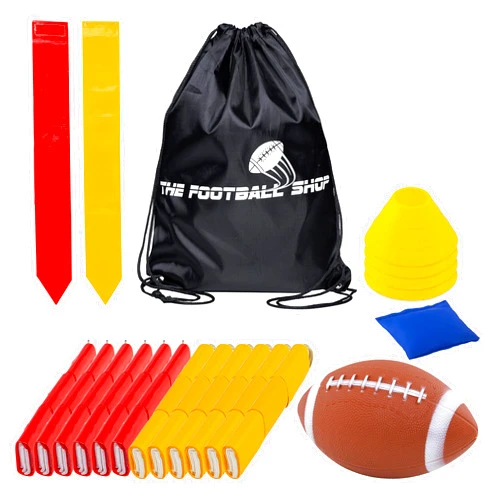The Football Shop Flag Football Set for 12 Players - Includes Durable Flag Belts and Flags, Cones, Bean Bag, Carrying Backpack, and Football - Huge 55 Piece Complete Set