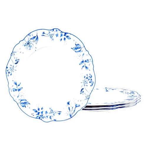 fanquare 8 Inch Blue Floral Porcelain Dessert Plates Set of 4, Scalloped Ceramic Salad Plates for Appetizer, Microwavable Plates