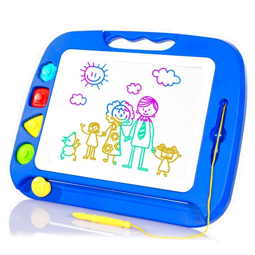 SGILE Large Magnetic Drawing Board - 4 Colors 16×13in Writing Painting Doodle Pad with 4 Stamps for Toddlers, Learning Educational Toy Etch Sketch Gift for 36+ Month Kids Girls Boys, Blue