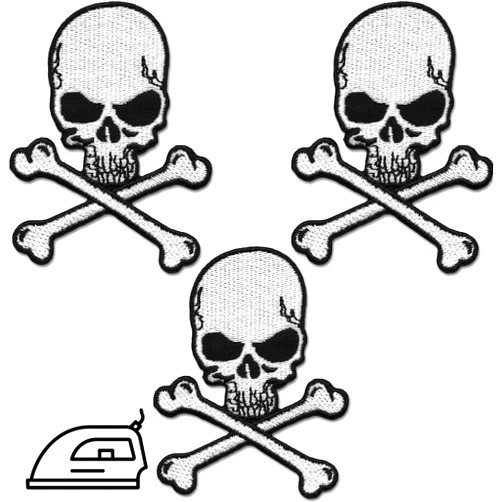 Laughing Lizards Large Skull Patches (3-Pack) Skull & Crossbones Skeleton Halloween Iron On Patches, Iron-On, Glue On, or Sew On to Clothing Uniforms, Hats, Backpacks, Jackets, Pants, & Accessories