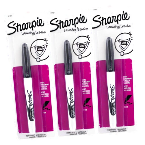 Sharpie Rub-a-Dub Permanent Marker, Fine Point, Black Ink, 3-Coun