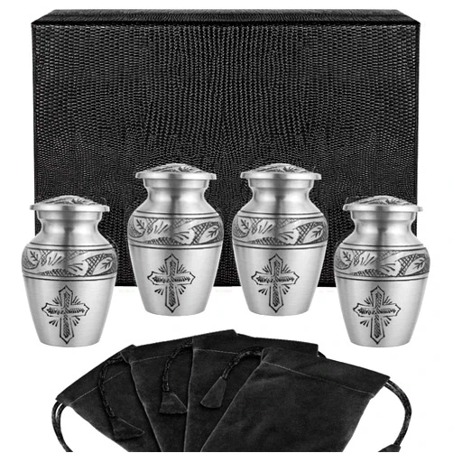 Trupoint Memorials Cremation Urns for Human Ashes - Decorative Urns, Urns for Human Ashes Female & Male, Urns for Ashes Adult Female, Funeral Urns - Silver Cross, 4 Small Keepsakes