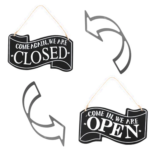 Quekas Open Closed Signs for Business - 10 × 5.3 Inch Double Sides Open Closed Hanging Sign Two Sided Reversible Come In We're Open or Closed Store Hanging Sign for Coffee Bar Shop Door Window