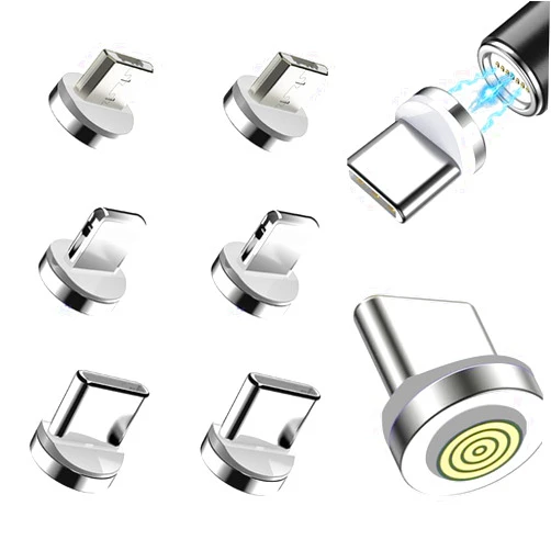 ThtRht 6 Pack Magnetic Charging Cable Tips Replacement Round Plug Adapter Connector for iPhone Micro USB Type C Camera Android Device 5 Pin Point Touch Socket Data Transfer Magnet Charger Cord