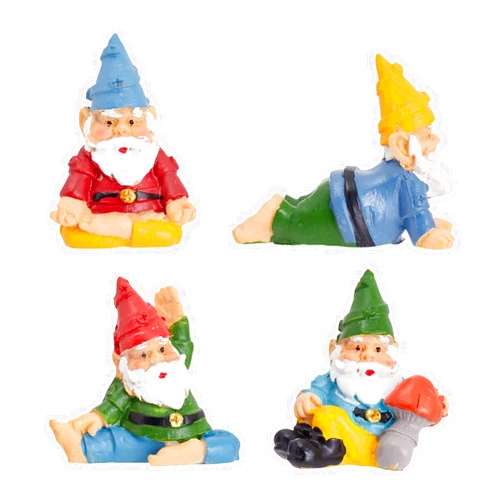 Juvale 4 Pieces Mini Garden Gnomes, Outdoor Fairy Miniature Statue Accessories Set, Decorations in Funny Poses, Yard Ornaments for Yoga Gifts, Planter, Plant Pots Decor