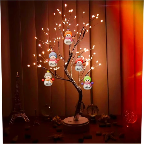 Qogintar Custom Name Christmas Tree Lights Personalized Snowman Family LED Tree Light Christmas Night Light Xmas Christmas for Women Gifts(Snowman Light)