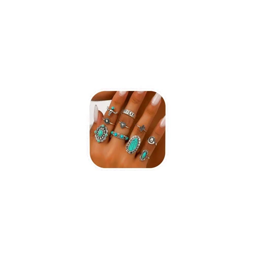 Uunuuo Turquoise Rings for Women Gold Western Boho Stackable Knuckle Thumb Ring Set Cowgirl Western Outfit Dresses Accessories Style Jewelry Country Concert Jewelry Gifts