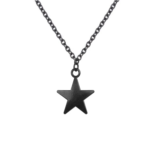JAZTAKU Black Star Necklace, Gothic Y2k Moon Necklace, Black Heart Necklace, Halloween Necklace, Mens Womens Stainless Steel Curb Cable Chain Necklace 24 Inch
