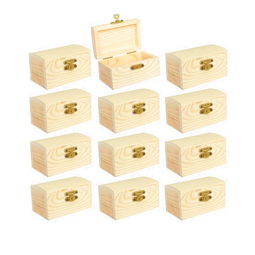 Cregugua 12 Pieces Small Wooden box Unfinished Wood Treasure Boxes with Lid for DIY Crafts (3.5 x 2.1 x 1.9 In)