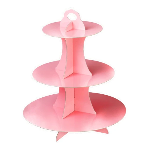 ROSYJUNE 3-Tier Cardboard Cupcake Stand,Pink Cupcake Stand Tower for Birthday Wedding DIY Dessert Decoration