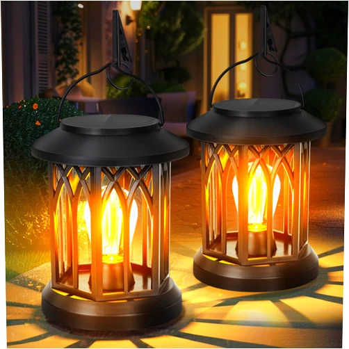 BOMIER Solar Lanterns Outdoor Waterproof, 2 Pack Hanging Solar Lantern, Outdoor Solar Lanterns Decorative Outdoor Garden Table Yard Porch Balcony Desk Shelf Patio Decor for Outside, Solar Powered Lantern