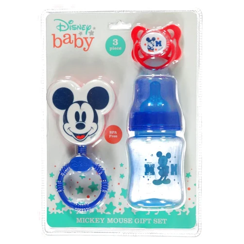 Cudlie Disney Baby Boy Mickey Mouse Bottle, Rattle & Pacifer Set