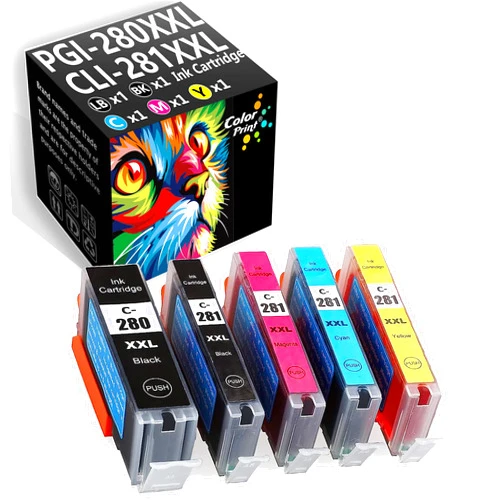 ColorPrint Compatible 280 281 Ink Cartridge Replacement for Canon PGI280 CLI281 PGI280XXL CLI281XXL for Pixma TS6320 MG5520 TS9120 TR8520 TR7520 TS6120 TS6220 TS8120 Printer (5-Pack, PGBK,BK,C,M,Y)