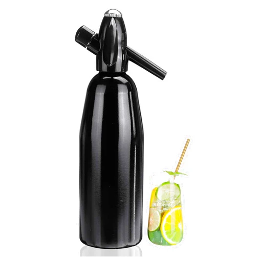 LANGSHI Soda Siphon, 1 Liter Black Soda Water Siphon Sparking Water Maker, Portable Seltzer Siphon for Home for Making Carbonating Beverages Soda Drinks