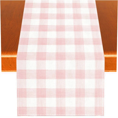 Rvsticty Linen Watercolor Pink White Buffalo Check Plaid Table Runner Gingham Tablecloth Farmhouse Spring Summer Easter Home Kitchen Table Decorations-13×108''