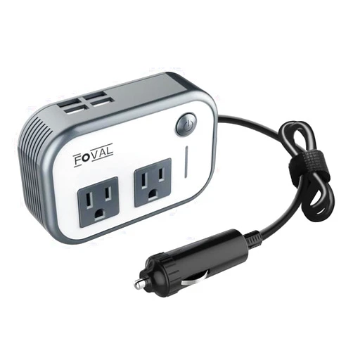 FOVAL 200W Car Power Inverter, 12V DC to 110V AC Car Converter with 4 USB Ports Car Laptop Charger, Car Adapter for Plug Outlet