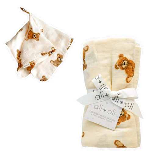 Ali+Oli Swaddle Blanket and Pacifier Blanket Holder Bundle, Neutral Design, Soft and Gentle, Ideal for Newborns, Boys and Girls, Perfect